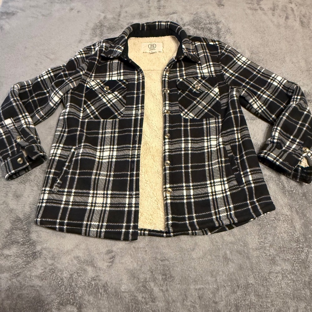 Sage Collective Black White Plaid Sherpa‎ Lined Shirt Jacket Shacket  Medium